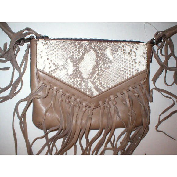 Kooba Leather Handbag Bag Brown Python Fringe Logo New Womens Cross body Snake - Picture 3 of 8